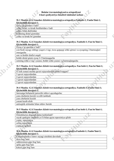 bolalar travmatologiyasi va ortopediyasi — DOCX