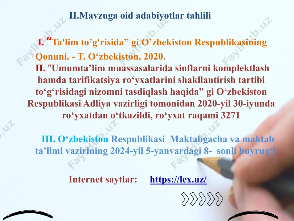 amalga oshirish mexanizmi,chora-tadbirlar mazmuni muddati bajarish uchun mas’ul kutilayotgan natija 1 metod birlashmalarda ish faoliyatini yanada yaxshilash rejasini tuzish va reja asosida ish olib borish 1.direktor boshchiligida metodbirlashmalar ish rejalarini maktab faoliyatiga moslab tuzish, metodbirlashmalararo tajriba almashishni yoʻlga qoʻyish bo’yicha reja ishlab chiqish; 2.reja asosida amalga oshirilgan ishlar yuzasidan taxlil o‘tkazish; 2024 yil sentabr direktor o‘ibdo‘ metod birlashmalar rejasini samarali bo’lishiga erishiladi va maktabdagi barcha metodbirlashmalar tajriba almashish va yaxshi natija bergan metod birlashmalar faoliyatini boshqa metodbirlashmalarda qo’llash 2 metodbirlashmalar rahbarlaribilan birgalikda maktabdagi barcha fan o’qituvchilar malakasi, malaka oshirishi va o’z ustida ishlashni tashkil qilish 1.olib borilgan tahlillar asosida amalga oshirilishi lozim bo’lgan ishlar yuzasidan dastur ishlab chiqish va ijroga yo’naltirish 2. dastur asosida olib borilayotgan ishlarni har oy yakuni bilan muhokama qilib borish 2024 yil sentabr-2025 yil may direktor o‘ibdo‘ maktabda o’qituvchilar sifati yaxshilananishiga erishiladi 3 metodbirlashma rahbarlarni malakasini oshirish maqsadida pedagoglarni yangi metodikalarga oʻrgatish milliy markazlaridagi metodik xizmat …