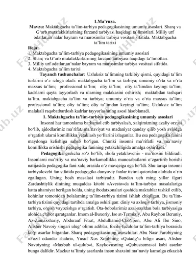 maktabgacha ta'lim-tarbiya pedagogikasi — DOCX