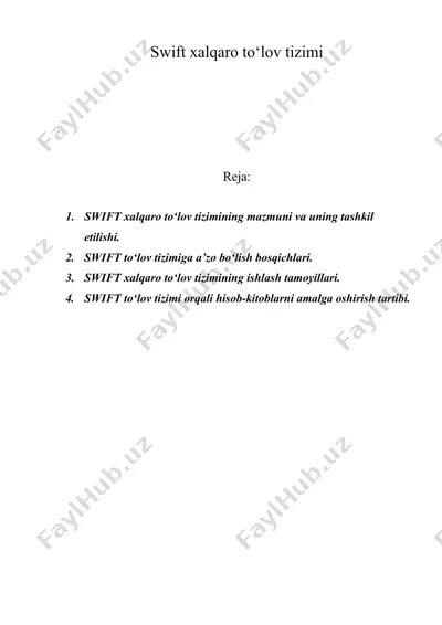 swift xalqaro to‘lov tizimi — DOC