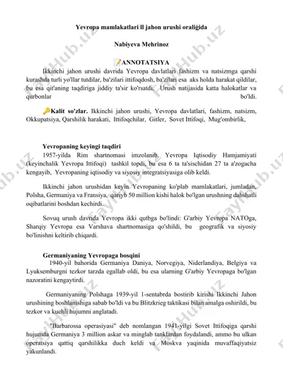 yevropa mamlakatlari ll jahon urushi oraliģida — DOCX