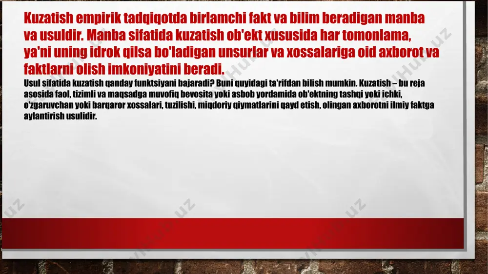 asavvur ob'ektning xossalari va qonuniyatlarini tushuntirish uchun zamin bo'lsa, to'liqsiz tasavvur uni tushuntirish yoki tushunishga yordam beradigan g'oyani, gipotezani ishlab chiqishga xizmat qiladi. tavsiflash izlanishda 2 xil funktsiyani bajarishi mumkin: 1) ob'ektlarni kuzatish, o'lchash, ular bilan eksperiment o'tkazish natijasida olingan axborot va faktlarni tabiiy-tarixiy yoki sun'iy, formallashtirilgan tilda bayon qilish; 2) ob'ektlarning ichki xislatlari va bog'lanishlarini anglashga yordam beradigan tahliliy bayonni amalga oshirish. birinchisi empirik tavsiflash, ikkinchisi nazariy tavsiflash deb ataladi.