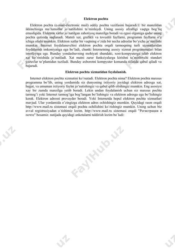 , o’zining alohida axborot maydoniga ega bo’lgan virtual to’plamdan tashkil topadi. internet tarmoqg’i, unga ulangan barcha kompyuterlarning o’zaro ma’lumotlar almashish imkoniyatini yaratib beradi. internet tarmog’ining har bir mijozi o’zining shaxsiy kompyuteri orqali boshqa shahar yoki mamlakatga axborot uzatishi mumkin. masalan, vashingtondagi kongress kutubxonasi katalogini ko’rib chiqish, nyu-yorkdagi metropoliten muzeyining oxirgi ko’rgazmasiga qo’yilgan suratlar bilan tanishish, xalqaro anjumanlarda ishtirok etish, bank muomalalarini amalga oshirishi va hatto boshqa mamlakatlarda istiqomat qiluvchi internet tarmog’i mijozlari bilan shaxmat o’ynash mumkin. global tarmoq tushunchasi. internet tarmog’ining asosiy yacheykalari (qismlari) bu shaxsiy kompyuterlar va ularni o’zaro bog’lovchi lokal tarmoqlardir. internet tarmog’i – bu global tarmoq vakili hisoblanadi. internet alohida kompyuterlar o’rtasida aloqa o’rnatibgina qolmay, balki kompyuterlar guruhini o’zaro birlashtirish imkonini ham beradi. agar bironbir mahalliy tarmoq bevosita internetga ulangan bo’lsa, u holda mazkur tarmoqning har bir ishchi stanstiyasi (kompyuteri) internet xizmatlaridan foydalanish mumkin. shuningdek, internet tarmog’iga mustaqil ravishda ulangan kompyuterlar ham mavjud bo’lib, ularni xost kompyuterlar …