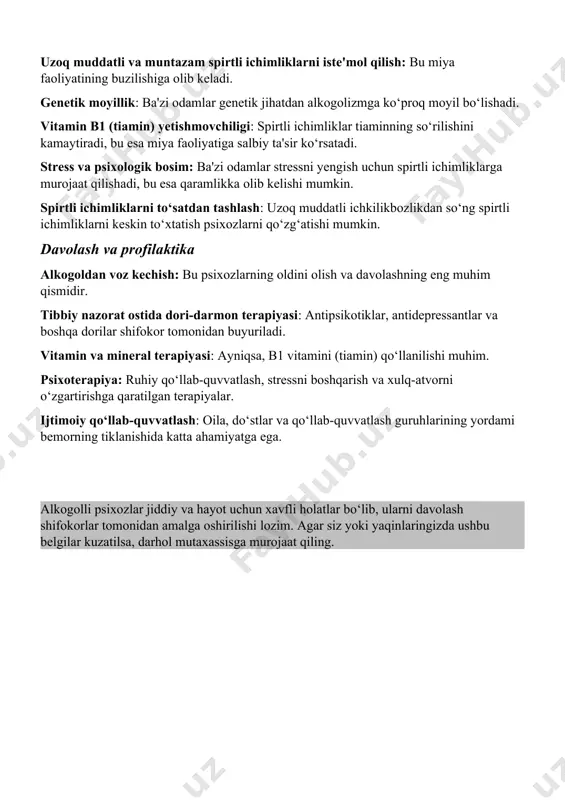 shiga olib keladi. astma va nafas qisishi: nikotin va smola o‘pka faoliyatini buzadi. 2. yurak-qon tomir tizimiga ta’siri yurak xuruji xavfini oshiradi: nikotin yurak urishini tezlashtiradi va qon tomirlarini toraytiradi. insult va ateroskleroz: qon tomirlarining torayishi va blyashka hosil bo‘lishi insultga olib kelishi mumkin. qon bosimining oshishi: nikotin qon bosimini oshirib, yurak kasalliklariga sabab bo‘ladi. 3. saraton xavfini oshiradi o‘pka, og‘iz bo‘shlig‘i va halqum saratoni: chekish saraton hujayralarining rivojlanish ehtimolini oshiradi. me’da, buyrak va jigar saratoni: tamaki iste’moli ichki organlarga ham zarar yetkazadi. 4. reproduktiv tizimga ta’siri erkaklarda: potensiya muammolari va bepushtlik. ayollarda: homiladorlik muammolari, homila tushishi va erta tug‘ruq xavfi. 5. tashqi ko‘rinishga ta’siri tishlarning sarg‘ayishi va karies rivojlanishi. teri qarishi: chekish ajinlarni erta paydo bo‘lishiga sabab bo‘ladi. soch to‘kilishi va mo‘rtlashishi. 6. passiv chekishning zararlari bolalarda astma, bronxit va nafas olish muammolariga sabab bo‘ladi. o‘smirlarda rivojlanish jarayonini sekinlashtiradi. odamlarda yurak-qon tomir kasalliklari va saraton xavfini oshiradi. tamaki chekishni …