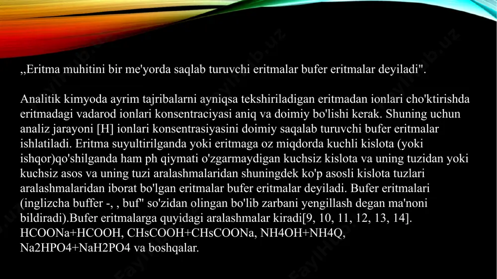 elektrolit eritmalaring ph ning qiymati, bufer eritmalarining tirik organizimdagi ro’li - Page 4