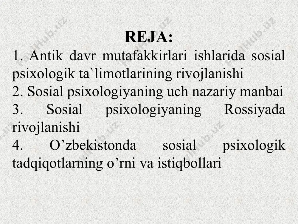 bilan aloqalari masalasiga to’xtalib, jamiyat individga nisbatan o`zgarmas bir birlikki, uning taraqqiyoti jamiyat rivojlanishi qonunlarga buysunadi, degan fikrni himoya qilgan. unga qarama-qarshi fikrni aristotel bayon etib, individni barcha sosial o`zgarishlarning sababchisi, chunki unda bunga imkon beruvchi psixologik tizimlar bor, deb yozadi ya`ni, shaxs va jamiyat o’rtasidagi munosabat masalasi platonda jamiyat foydasiga hal bo`lgan bo`lsa, aristotelda bu narsa shaxs foydasiga yechilgan. ulardan keyingi yangi davr faylasuflarini gobbs, gal’vetsiy, lokk, russo, gegel’, makiavelli, sharq faylasuflaridan beruniy, forobiylar ham barcha asarlarida shaxs va jamiyat qarama-qarshiliklarini ilmiy asosda sharxlashga urindilar, lekin hech qaysisi bu muammoni sosial psixologik muammo darajasiga ko’tara olmadi. xix asrning o’rtalariga kelib, kapitalistik munosabatlarning keskinlashuvi, turli davlatlar bilan iqtisodiy aloqalarning tobora o’sib borishi, turli xalqlarning bir mamlakatdan ikkinchisiga ko’chishi, ya’ni migratsiya munosabati bilan qator sosial fanlar rivojlanishi uchun qulay shart-sharoitlar paydo bo`ldi. ayniqsa, tilshunoslik, antropologiya, etnografiya, arxeologiya, huquqshunoslik va boshqa fanlar shakllanib, rivojlandi. masalan, 6 ingliz olimi e.teylor ibtidoiy jamoa tuzumidagi …