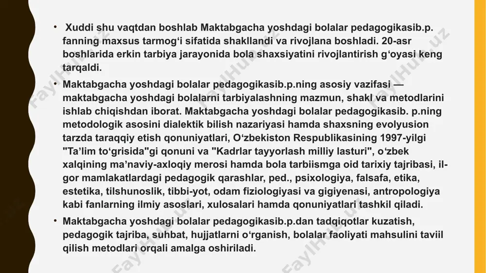 uvchilar psixologiyani o‘rganish natijasida bolalarning psixik xususiyatlarini tushuntirib bera oladigan tarbiyachi bo‘libgina qolmay, balki shaxsning voyaga yetishida mas’ul o‘rin egallaydilar ushbu o‘quv qo‘llanma bolalar psixologiyasi fanining asosiy muammolarini o‘z ichiga olib, u pedagogika yo‘nalishidagi kasb-hunar kolleji va akademik litsey o‘quvchilari va 4 o‘qituvchilariga mo‘ljallangan. o‘quv qo‘llanma umumiy psixologiya va bolalar psixologiyasi asoslaridan iborat bo‘lib, 10 bobdan iborat. har bir bob o‘zining mazmuniga asosan yoritilgan bo‘lib mavzu oxirida mustahkamlash uchun nazorat savollari berilgan. psixologiyani o‘rganish jarayonida o‘quvchilar o‘z-o‘zini tarbiyalash, kasbiy xislatlar: diqqatlilik, kuzatuvchanlik, esda qoldira olish, oqilona ishlash xislatlarini o‘stirish bilan shug‘ullanishi, o‘z xayoli, ijodiy mustaqil fikrlashi, o‘z hislarini boshqara olishi, qobiliyatini o‘stirish zarurligi masalasi qo‘yiladi va rivojlantiriladi. barcha fanlar kabi psixologiya fanining ham o‘ziga xos predmeti bor. masalan, fizika fani harakatdagi materiyaning fizik xossalarini, kimyo fani kimyoviy xossalarni, biologiya biologik xossalarni o‘rganadi. psixologiya o‘rganadigan hodisalarning o‘ziga xos xususiyatlarini aniqlash murakkabroqdir. bu hodisalarni tushunish psixologiya fanini o‘rganishni o‘z oldiga maqsad qilib …
