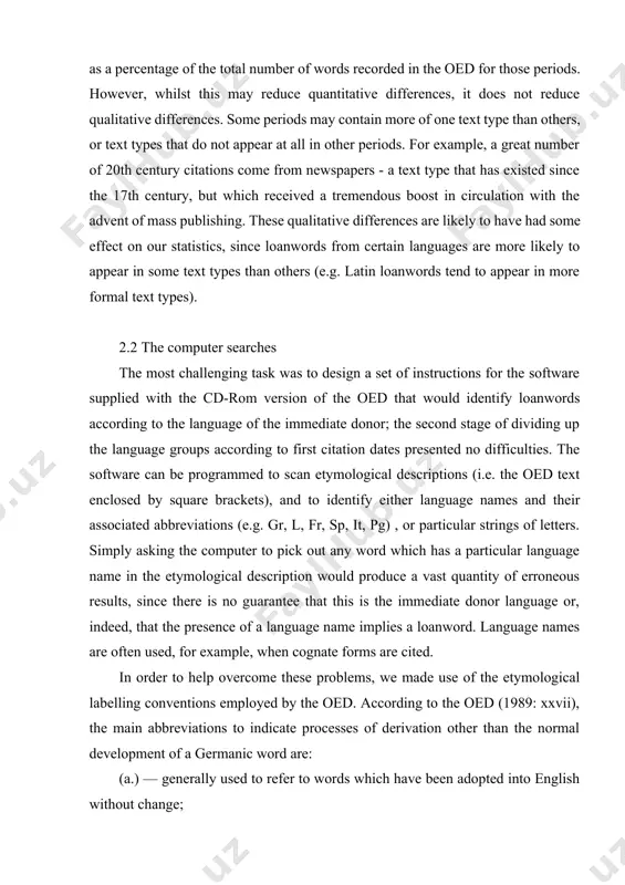 p in the 18th century may be due to a lack of organisation between the oed’s american readers, who were originally responsible for this century, and the chief editor of the first edition of the oed, james murray (murray 1977: 169, 184).[footnoteref:3] schäfer (1980: 53) also notes this as a possible reason for the drop in the 18th century. however, this is probably only a partial explanation, since it is noted in the ‘historical introduction’ to the oed (1989: ix) that the early scheme of asking american readers to cover the 18th ‘was not a fortunate one, and was never seriously taken up’. the predominance of vocabulary recorded in the 19th century is not surprising given that the oed compilers were working within this century. the decrease in vocabulary recorded for the 20th century can be explained by the fact that much of the second edition of the oed was …
