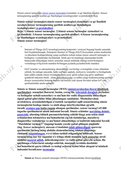 simsiz sensor tarmoqlari — DOCX