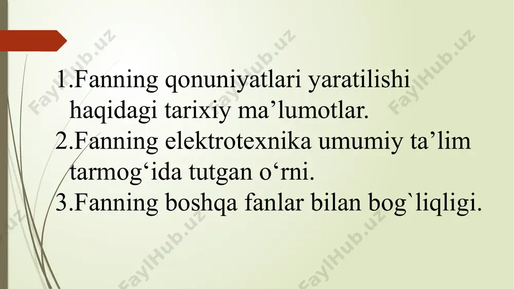 gan. buyuk ingliz olimi d. maksvell 1873 yili siljish toklari tushunchasini kiritdi, hamda hozirda uni nomi bilan ataladigan o'zgaruvchan elektromagnit maydon tenglamalarini tuzdi. bundan faqat 25 yildan keyingina elektromagnit maydon mustaqil tarzdagi materiya deb isbot etildi. elastik muhitda energiya harakati rus olimi n.umov tomonidan 1874 yilda nazariy jihatdan tadqiq qilingan. rus injeneri f. pirotskiy 1875 yilda quvvati 4,4 kvt o'zgarmas tokni 1 km masofaga uzatish tajribasini o'tkazgan. cho'g'lanish lampasi 1875 yil a. lodigin tomonidan kashf etilgan. 1884 yil ingliz olimi d. poyting elektromagnit maydon energiyasini uzatishni nazariy jihatdan tadqiq etgan. 1889-91 yillarda rus injeneri m.o. dolivo-dobrovolskiy elektr energiyaning uch fazali tizimi qism(generator, transformator, motor) larini ishlab chiqqan va kuchlanishi 15 kv, quvvati 150 kva bo'lgan elektr energiyani 175 km masofaga uzatishni amalga oshirgan. 1872 yilda rus olimi a. stoletov fotoeffekt hodisasini kashf etgan. dunyoda birinchi bo'lib a. popov radio aloqani amalga oshirgan. 8 1887-88 yillarda nemis olimi g. gers elektromagnit …
