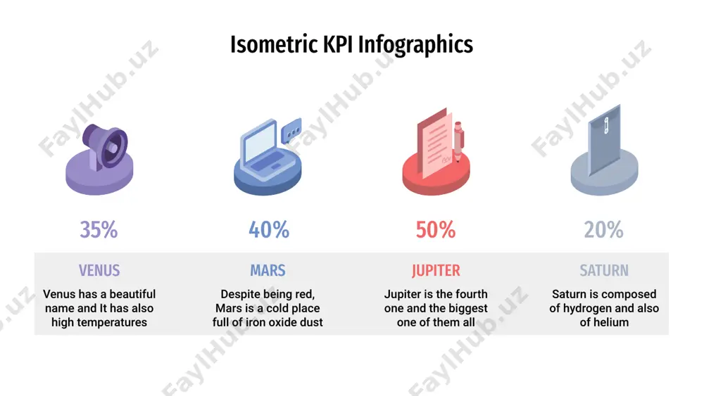 is a very cold place $200 $100 $300 $400 40 % 30 % 50 % isometric kpi infographics 500 k 480 k 450 k 400 k venus venus has a beautiful name and also is the second planet mercury mercury is the closest planet to the sun and the smallest mars despite being red, mars is a cold place full of iron oxide dust jupiter jupiter is a gas giant and the biggest one of all of them 90% 70% 50% 30% isometric kpi infographics 30 % it’s the smallest planet in the solar system 10 % venus has a very poisonous atmosphere 20 % it’s composed mostly of hydrogen and helium 70 % it’s the biggest planet in the solar system 40 % it’s the farthest planet from the sun 55 % it’s a cold place. it’s full of iron oxide dust isometric kpi infographics mercury it’s the smallest …