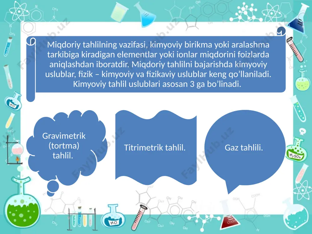 alarning turli sinflariga mansub. ularning koʻpchiligi sunʼiy yoʻl bilan olinadi. eng muhim pestitsidlar xlororganik va fosfororganik birikmalar, karbamin kislota hosilalari, oʻsimliklardan olinadigan (piretroidlar), triazinlar ki-radi. anorganik pestitsidlardan mis, oltingugurt va boshqa elementlarning birikmalarini koʻrsatish mumkin. xlororganik pestitsidlar universalligi bilan afzaldir. ular juda koʻp tur zararkunandalarni yoʻq qiladi, taʼsir kuchi uzoq muddat saqlanadi va issiqqonli hayvonlar uchun xavfi kam. xlororganik pestitsidlarning kamchiligi ularning tashqi muhit, tuproq, oʻsimlik va suvda kimyoviy jihatdan barqarorligi, yaʼni uzoq vaqtgacha parchalanmay saqlanib turishidir. bu esa preparat qoldiklarining oʻsimlik mahsulotlari va hayvon organizmi tarkibida yigilib qolishga olib kelishi mumkin. ddt kabi juda barkaror preparatlardan foydalanish man qilingan. defoliantlar (de... va folium -barg) — hosilni yigʻib-terib olishni osonlashtirish maqsadlarida oʻsimliklar bargini toʻkish uchun qoʻllanadigan kimyoviy moddalar. peapitsidlar guruhiga kiradi. d. oʻsimlik barglarini muddatidan oldin qarishi va toʻkilishini, sunʼiy xazonrezgilikni keltirib chiqaradi. asosan gʻoʻza, urugʻlik lyupin barglarini toʻkishda ishlatiladi. oʻzbekistonda d. sifatida kalsiy xlorat-xlorid (42% li suvli eritmasi), magniy …