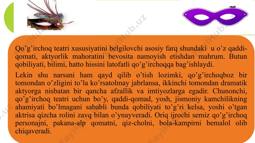 chimkentda katta masjid mahallasida yashovchi qo’g’irchoqboz saidazimxo’ja islomxo’jayevdan sotib olgan. kolleksiya 18 ta qo’g’irchoqdan iborat. sayram kichik qo’g’irchoq teatri. sayramda yashovchi tursunmuhammad matkarimovdan sotib olingan. kolleksiya 6 ta qo’g’irchoqdan iborat. toshkent kichik qo’g’irchoq teatri. toshkentda sebzor dahasining xo’japaroshkon mahallasida yashovchi qo’g’irchoqboz orifjon otajanovdan sotib olingan. kolleksiya 10 ta qo’g’irchoqdan tashkil topgan. toshkent katta qo’g’irchoq teatri. bu kolleksiya ham orifjon otajanovdan sotib olingan bo’lib, 47 ta qo’g’irchoqdan iborat bo’lgan. xullas, p.a.komarov 37 ta qo’l qo’g’irchoq “chodir jamol” va 47 ta “chodir hayol” teatri qo’g’irchoqlarini sotib olgan, ya’ni 1906-1907 yillarda toshkent shahri va chimkent uyezdida harakatda bo’lgan qariyb barcha qo’g’irchoqlarni qo’lga kiritgan. shu o’rinda p.a.komarovning o’zbek qo’g’irchoq teatri qiyofasini avlodlarga saqlash yo’lida jon kuydirgani, fidokorlik qilganini alohida takidlash lozim. v-vii asrlarda o’rta osiyo xalqlari sahna san’ati jumladan qo’girchoq teatrida juda katta yutuqlarga erishgani haqida ma’lumotlar uchraydi. iqtisodiy va madaniy jihatdan taraqqiy etgan samarqand, buxoro, shaxrisabz va toshkent kabi shaharlardan chiqqan san’atkorlar buyuk …