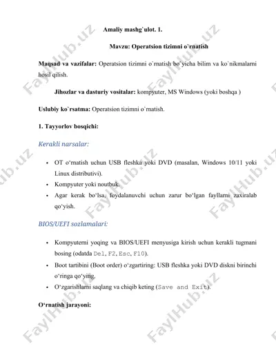 operatsion tizimni o`rnatish — DOCX