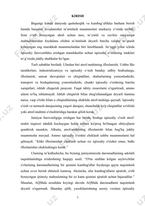 bundan tashqari, iqtisodiy o‘sish resurslaming cheklanganligi muammosini hal etish uchun sharoit yaratadi. mavzuning dolzarbligi: ushbu kurs ishimizda iqtisodiy o‘sish, uning tarkibi, xususiyatlari, turlari, omillari, modellari, mexanizmlari va ularing amal qilish qonuniyatlari, davlatning iqtisodiy o‘sish va rivojlanish siyosati hamda uning asosiy yo‘nalishlari, iqtisodiy o‘sish to‘g‘risidagi turli xil qarashlar, ularning asoslari va manbalarini, iqtisodiy o‘sishni ta’minlashda davlat hamda nodavlat sektorining ahamiyatini o‘rganib chiqamiz. iqtisodiy o'sish nazariyasi bozor iqtisodiyotini o'rganishga bag'ishlangan iqtisodiy fanning eng murakkab qismlaridan biridir. ushbu nazariyalar tushunchasida ijtimoiy mahsulotni ko‘paytirish jarayonida ishlab chiqarish omillarining har birining hissasini aniqlash kerak, mehnat, kapital va yerni sifatli yaxshilash tushuniladi. ushbu o‘zgarishlarni aks ettirishi mumkin. so‘nggi o‘n yillikda iqtisodiy o‘sishni alohida tahlil qilish. talablarning ko'tarilishi, an'anaviy resurslar tugashi, aholining ko'payishi ikki tomonlama vazifa qarori bilan belgilanadi: iqtisodiyotning iqtisodiy o'sishi va samaradorligi. iqtisodiy o'sishning o'zi qarama-qarshi. iqtisodiy o'sishning ikki turi mavjud: keng va qizg'in. katta turdagi ishlab chiqarish omillaridan foydalanish orqali keng miqyosli o'sish bilan …