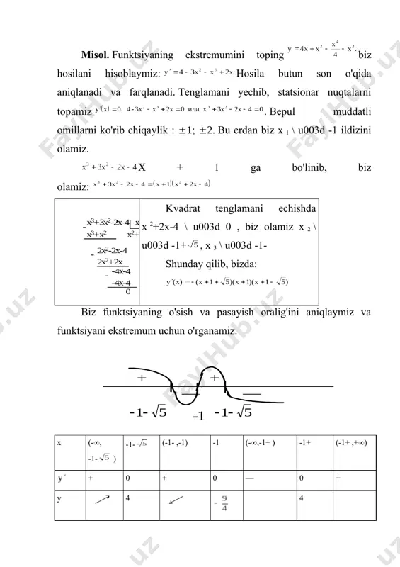 03d f(x) funktsiyasi (a,b) oralig'ida oxirgi ikkinchi hosilaga ega bo'lsin, agar y \ u003d f(x) funktsiyasining grafigi (a , b) da pastga (yuqoriga) yo'naltirilgan konveksga ega bo'lsa. eslatma. agar-chiziqli funktsiya, ya'ni. uning grafigi to'g'ri chiziq. bunday holda, bo'rtiq yo'nalishini o'zboshimchalik bilan ko'rib chiqish mumkin. misol. shunday qilib, qachon , agar , va, shuning uchun, qachon x1-chizma vazifasi hisoblanadi convex yuqoriga, va da 1x -pastga (qarang: sek.4). shakl:4 funktsiya grafigining burilish nuqtalari y \ u003d f(x) funktsiyasining grafigi (a,c) va (c,b) intervallarining har birida ma'lum bir konveksiya yo'nalishiga ega, bu erda a,b,c raqamlari a<c < b tengsizliklari bilan bog'liq. m(c,f (c)) oy o'qiga parallel bo'lmagan tangens mavjud, keyin nuqta m (c, f(c)) y \ u003d f (x) funktsiya grafigi ushbu grafikning burilish nuqtasi deb ataladi, agar nuqta abscissa o'qidan shunday qo'shni bo'lsa, uning ichida funktsiya grafigi y \ u003d f(x) c nuqtasining chap va o'ng tomonida bo'rtiqning turli yo'nalishlari mavjud (rasmga …