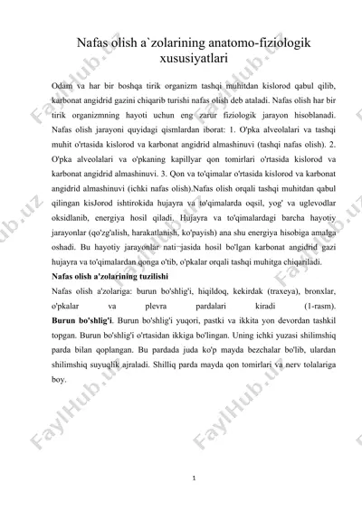 nafas olish a`zolarining anatomo-fiziologik xususiyatlari — DOCX