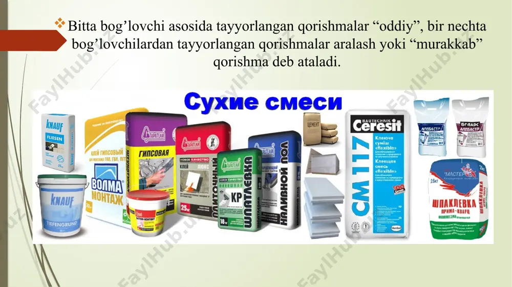 n cement jizzakh” mchj (jizzax viloyati, zafarobod tumani): xitoy investitsiyasi asosida tashkil etilgan yirik korxona. “ohangarontsement” aj (toshkent viloyati, ohangaron shahri): “akkermann cement” savdo belgisi ostida faoliyat yuritadi. “bekabadcement” aj (toshkent viloyati, bekobod shahri): o‘zbekistonning eng qadimgi sement zavodlaridan biri. “jizzakh cement plant” mchj (jizzax viloyati, zafarobod tumani): yillik ishlab chiqarish quvvati 1,2 million tonna. sement ishlab chiqarish uchun xom ashyo zahiralari sement ishlab chiqarish uchun asosiy xom ashyo ohaktosh, gips, mergel va loy hisoblanadi. o‘zbekistonda ushbu xom ashyolar bo‘yicha boy zahiralar mavjud: ohaktosh: navoiy viloyatida 6 ta ohaktosh koni mavjud bo‘lib, ularning umumiy zahirasi 114,9 million tonnani tashkil etadi gips: buxoro viloyatida yirik gips konlari mavjud bo‘lib, bu yerda “buxorogips” aj va “knauf gips bukhara” mchj kabi korxonalar faoliyat yuritadi. mergel va loy: farg‘ona vodiysi, jizzax, qashqadaryo va samarqand viloyatlarida mergel va loy konlari mavjud. sement ishlab chiqarish hajmi 2025-yilning yanvar-dekabr oylarida o‘zbekistonda 16 million tonna sement ishlab chiqarilgan …