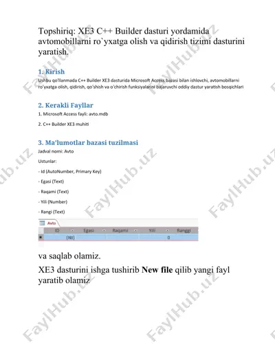 avtomobillarni ro`yxatga olish va qidirish tizimi dasturi — DOCX