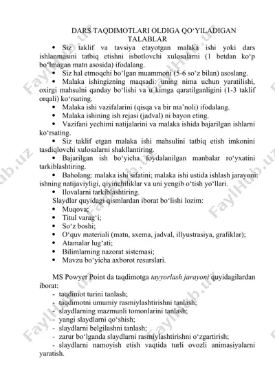 dars taqdimotlari oldiga qo‘yiladigan talablar — DOCX