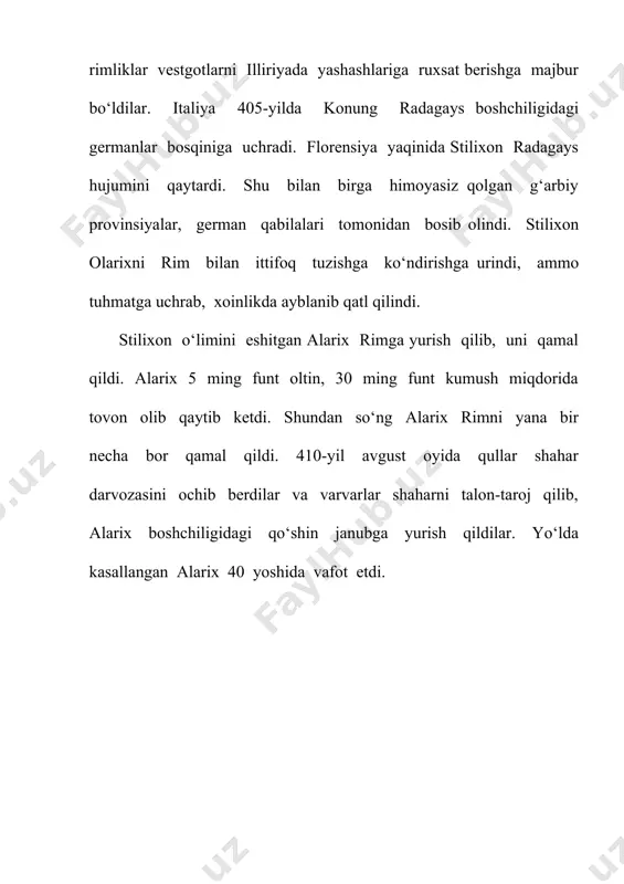 m tarixida huquqiy normalarni kodifikatsiya qilish natijasida xii qonunlar jadvalini yaratilishi bo‘ldi. er av 366-yilda xususiy kishilar o'rtasidagi huquqiy qarama- qarshiliklarni tartibga solish uchun rimda shahar pretori lavozimi joriy etildi. pretorlarning yuridik amaliyotidan fuqarolik protsessual huquqi paydo bo‘ldi. i—iii asrlar rim huquqi tarixi davrida klassik davr hisoblanadi. rim imperiyasida 212-yilgacha huquq va sud amaliyotini ikki shakli kvirit (rim) huquqi va xalqlar huquqi mavjud edi. bundan tashqari ba’zi provinsiyalarda mahalliy-huquqiy tizimlar va rim noiblarining ediktlari amal qilar edi. imperator adrian (abadiy edikt)ini e’lon qilinishi imperiya hududida yagona huquqiy kenglikni yaratish yo'lidagi muhim qadam bo‘ldi. ii asrning ikkinchi yarmida gay 4 jilddan iborat huquq darsligi (institutsiyalar) to‘plamini tayyorladi. ii asr oxiri iii asrning boshlarida mashhur huquqshunoslar emiliy papinian, domitsiy ul’pian va yuliy pavel faoliyat ko'rsatdilar. 429—438-yillar imperator feodosiy ii buyrug'i bilan «feodosiy kodeksi nomida imperator qonunlari to‘plami tayyorlandi, 529- yilda «yustinian kodeksi», 533-yilda «digetslar»-rim huquqshunoslarining asarlaridan olingan ma’lumotlar to‘plami 50 jildda e’lon …