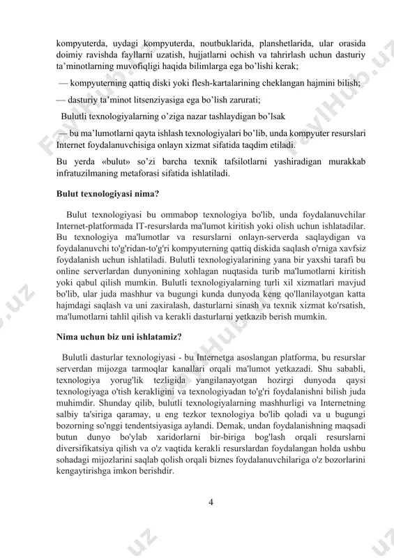 dida mijoz uskunalarini yuqori tarmoqli kengligi bilan aloqa kanallariga ulash imkoniyati bilan ta'minlovchi xosting xizmati) ichkaridan boshqarilishi mumkin bo'lgan dasturiy ta'minot va raqamli xizmatlarga ehtiyoj tufayli yuzaga kelgan. bu yanada tejamkor va samaraliroq. "bulutli xizmatlar" nomi bilan ham tanilgan ushbu internet xizmatlarni uchta asosiy toifaga bo'lish mumkin: xizmat sifatida infratuzilma xizmat sifatida platforma dastur sifatida xizmat sifatida an'anaviy yondashuv bilan taqqoslaganda, bulutli xizmatlar sizga katta infratuzilmalarni boshqarish, bir xil bulut ichidagi turli foydalanuvchilar guruhlariga xizmat ko'rsatish, shuningdek bulutli xizmat ko'rsatuvchi provayderga to'liq bog'liqlikni ta'minlaydi. bulutli xizmatni taqdim etayotganda, har bir kishi uchun to'lanadigan to'lov turi qo'llaniladi. odatda, resurslardan foydalanishning bir daqiqasi yoki bir soati ish vaqtining birligi sifatida olinadi. o'lchov birligiga to'g'ri keladigan ma'lumot miqdorini baholashda saqlanadigan ma'lumotlarning megabayti olinadi. bunday holda, foydalanuvchi aniq vaqt ichida u ishlatgan resurslarning to'liq miqdorini to'laydi. bundan tashqari, bulutli infratuzilma, agar kerak bo'lsa, taqdim etilayotgan xizmatning egiluvchanligidan foydalanib, foydalanuvchiga ajratilgan resurslarning maksimal chegaralarini "ko'tarish" …