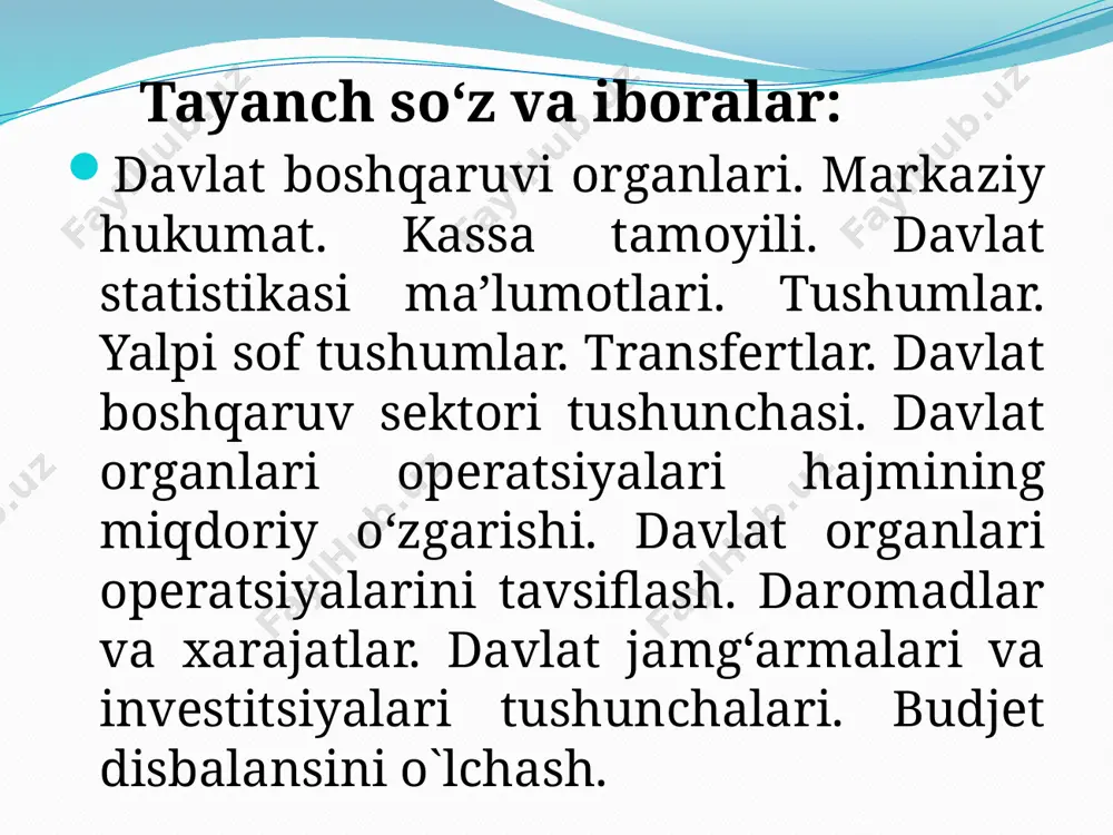 iyati tushuniladi. iqtisodiyotni davlat tomonidan tartibga solishning asosiy maqsadi iqtisodiy va ijtimoiy barqarorlikni ta’minlash, mavjud tuzumni mamlakat ichida va xalqaro maydonda mustahkamlash va uni o‘zgarib turuvchi sharoitga moslashtirish hisoblanadi. davlatning iqtisodiy vazifalaridan quyidagi ikki turini ajratib ko'rsatish mumkin: bozor tizimining samarali amal qilishiga imkon tug‘diruvchi huquqiy asos va ijtimoiy muhitni ta’minlash; raqobatni himoya qilish. davlatning boshqa vazifalari iqtisodiyotni tartibga solishning umumiy tamoyillaridan kelib chiqadi. bu yerda davlatning uchta vazifasi alohida ahamiyatga ega: daromad va boylikni qayta taqsimlash; resurslarni qayta taqsimlash; iqtisodiyotni barqarorlashtirish, ya’ni iqtisodiy tebranishlar vujudga keltiradigan inflatsiya va bandlilik darajasi ustidan nazorat qilish hamda iqtisodiy o‘sishni rag‘batlantirish. davlat milliy iqtisodiyotni tartibga solishda bir qator usullardan foydalanadi. bu usullarni umumlashtirib quyidagicha guruhlash mumkin: - bevosita ta’sir qilish usullari; - bilvosita ta’sir qilish usullari; - tashqi iqtisodiy usullar. markazdan boshqarish tartibi ustun bo‘lgan mamlakatlarda davlatning iqtisodiy jarayonlarga aralashuvida bevosita ta’sir qilish usullari ustun bo‘lsa, bozor iqtisodiyoti esa asosan iqtisodiy jarayonlarni bilvosita …