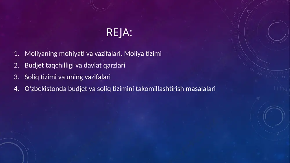 g o‘zgarishi, foizda o‘zbekiston respublikasining «o‘zbekiston respublikasining soliq kodeksiga o‘zgartish va qo'shimchalar kiritish to‘g‘risida » gi 2019yil 30 dekabrdagi o‘rq-599-sonli qonuniga muvofiq yangi soliq kodeksi qabul qilindi. yangi soliq kodeksiga ko‘ra, 2020 yil 1-yanvardan soliq turlari 13 tadan 9 tagacha qisqartirildi. e'tiboringiz uchun rahmat foydalalanimgan adabyotlar b.y.xodiyev…sh.sh.shomurodov «iqtisodiyot nazaryasi» 2020- yil image2.png image4.jpeg image3.png image5.jpeg image6.jpeg image7.jpeg image8.jpeg image9.jpeg image10.jpeg image11.jpeg image12.jpeg image13.jpeg image14.jpeg image15.jpeg image16.jpeg /docprops/thumbnail.jpeg