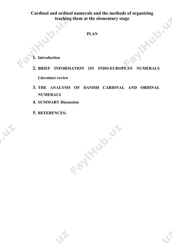 ated by shortly describing the pie counting system and the possibility of its reconstruction. further on, several counting systems that have different numeral bases which can be found among european languages will be distinguished. among these, the origin and usage of the decimal and the vigesimal systems will be described. next, danish cardinal and ordinal numerals will be analysed by providing some of the forms that they acquired during their development. since the following article was not meant to be a thorough historical investigation on the development of danish numbers with each phase carefully examined, but rather a glance at their present forms supplemented by a brief historical background, the listed modern forms will be accompanied by only several major forms that the numeral acquired in a specific phase. apart from this description, special attention will be paid to the numerals 50, 60, 70, 80 and 90, and their origin …