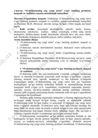 "o‘zbekistonning eng yangi tarixi" o‘quv fanining ma'lumotlari — DOC