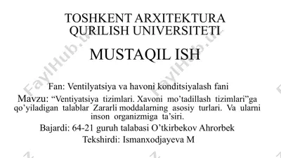 ventilyatsiya va havoni konditsiyalash tizimlari — PPTX