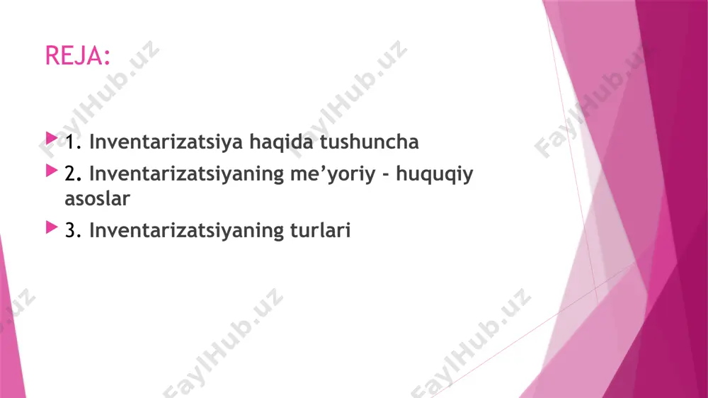hunki bu, rivojlanayotgan tashkilotlar uchun qo'llaniladigan moliya, logistika, va operatsion jarayonlarni tuzishda yordam beradi. bu jarayonlar doimiy yangilanishi kerak, shuning uchun inventarizatsiya odatda yillik yoki maqbul bo'lgan boshqa o'zgarishlarga qarshi o'tkaziladi. 2. inventarizatsiyaning me’yoriy-huquqiy asoslari inventarizatsiya jarayonining umumiy ta’rifini tushunganimizdan keyin biz albatta uning me'yoriy va huquqiy asoslari bilan ham tanish bo’lishimiz kerak. demak, inventarizatsiya kompaniyalar uchun juda muhim hisoblanib, bu, moliyaviy hisob-kitoblar, tovarlar birligi va kompaniyaning umumiy moliyaviy holatining qonuniy bazasini belgilaydi. inventarizatsiyaning asosiy maqsadi va vazifalari o‘zbekiston respublikasi «buxgalteriya hisobi to‘g‘risida»gi qonuni va №194- «inventarizatsiyani tashkil etish va o‘tkazish» nomli bhmsda belgilangan. mazkur buxgalteriya hisobi milliy standarti ( keyingi o’rinlarda - standart) “buxgalteriya hisobi to’g’risida”gi o’zbekiston respublikasi qonuniga muvofiq ishlab chiqilgan. ushbu standard asosiy faoliyati budjet mablag’lari hisobidan moliyalashtiriladigan tashkilotlarni qo’shgan holda xo’jalik yurituvchi subyektlarga aktivlar va majburiyatlar inventarizatsiyasi hamda uning natijalarini rasmiylashtirish tartibini belgilaydi. tovar-moddiy zaxiralar buxgalteriya hisobi usulining elementi bo'lib, uning yordamida xo'jalik mablag'larining haqiqiy miqdori …