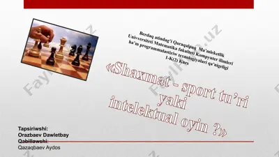 shaxmat - sport yoki intelektual oyin? — PPTX