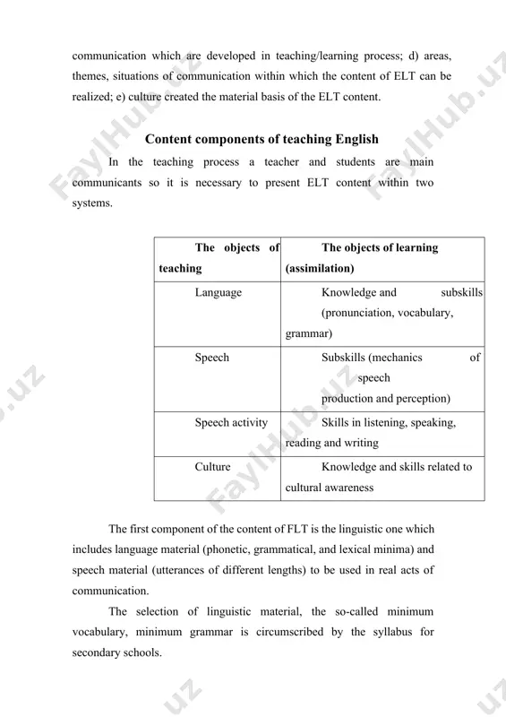 nt lengths) to be used in real acts of communication. the selection of linguistic material, the so-called minimum vocabulary, minimum grammar is circumscribed by the syllabus for secondary schools. for organization of successive intercultural communication we should single out linguo-cultural material which integrates cultural content and cultural learning components[footnoteref:4] as domains: [4: cortazzi m., jin l. cultural mirrors. materials and methods in the efl classrooms. // in: e. hinkel ed. culture in second language teaching and learning. –cambridge: cup, 2007. –p. 196-219. ] · cultural knowledge. culturally marked lexical units (proverbs, sayings, tongue twisters, nursery rhymes, idioms, aphorisms and etc.) · cultural values. the ‘psyche’ of the country, what people think is important; it includes things like family, hospitality, patriotism, fairness etc. · cultural behavior. the knowledge of daily routines and behavior. · cultural skills. the development of intercultural sensitivity and awareness, using the english language as themedium of interaction. …