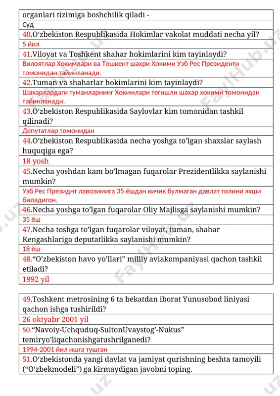 ning iqtisodiy hayotga aralashuvini cheklash. bozorlarning va raqobatning ochilishi, bozorningamal qilishiga qo’yilgan turli xil cheklashlarning olib tashlanishi bu … либерализатсия 54.respublikamizning qaysi shaharlarida xalqaro logistika markazlari tashkil etilgan? навоий,ангрен,тошкент,термиз ва поп халкаро логистика марказлари ташкил этилган. 55.o‘zbekiston avtomobil transporti agentligi negizida o‘zbekiston respublikasi transport vazirligi qachon tashkil etildi? 2019 йил 1 февралда ташкил этилган 56.narx-navo umumiy darajasining oshishi, real tovarlar takliflariga nisbatan pul massasi ortib, pulning qadr-qimmati va xarid qobiliyatining pasayib ketishi iqtisodiyotda qanday ataladi? инфлятция 57.iqtisodiyotda daromad keltiradigan yoki boshqa naf beradigan ho’jalik faoliyati; sohibkorlik-tijoratishlari bilan shug’ullanish, pul topish maqsadida biror ish bilan band bo’lish qanday nomlanadi? бизнес 58.1997 yil mamlakatimizda qanday yil deb e’lon qilingan edi? “ inson manfaatlari yili” 59.o’zbekiston respublikasida birinchi bo’lib ta’sis etilgan ordenni toping. “sog’lom avlod uchun” 60.o‘zbekiston respubikasida bosh vazir virtual qabulxonasi va prezident xalq qabulxonalari nechanchiyilda tashkil etildi? 60/. 25.09.2016 йил бош вазир виртуал қабул хонаси.... 19.02,2019 йил президент қабулхонаси очилган 61.yurtimizda …