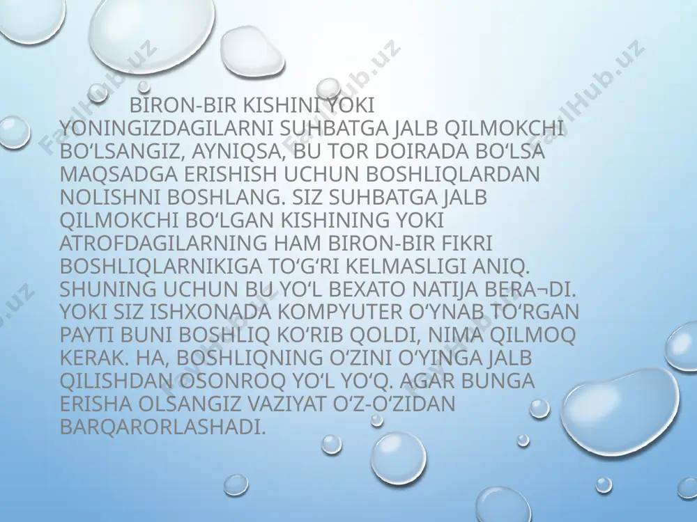 barning hozirgi zamon, umumlashtirib aytadigan bo‘lsak, «odamshunoslik» fanlar yutug‘idan, jumladan, psixologiya fani qonun-qoidalaridan etarli darajada habardor bo‘lishi uning ma’lum ma’noda yutuqlarga tezroq va kam mehnat sarf qilib erishishiga olib keladi. rahbarlikda, inson qobiliyati va boshqarish qobiliyatning tezroq va yorqinroq ochilishini ta’minlashda psixologiyaning, ruhshunoslikning roli katta. ayni holda, rahbarning umumiy dunyoqarashi, fikr doirasining kengligi, uning kasbiy bilimidan tashqari gumanitar fanlar, adabiyot va san’atdan naqadar xabardorligi yorqin va engil sezilib turadi. adabiyot va san’at durdonalari, ulardagi ezgu fikrlardan xabardor kishining qalbi muloyim, johillikdan ancha o‘zok bo‘ladi. umar hayyom ruboiylarini yod aytib o‘z fikrini tasdiqlovchi, foniy dunyoning o‘tkinchiligini har kun, har doim eslab turuvchi kishining johillik qilishiga ishonish qiyin. rahbarlik, boshqaruv tizimi hodimlari va ularning faoliyatlari haqida, taxlil va maslaxat yo‘nalishida yozilgan ilmiy va ilmiy-ommabop asarlar anchagina. ular asosan keyingi paytlarda psixologiya fani bilan bevosita va bilvosita bog‘liq holda yozilgan va yozilmoqda. shuni ham aytib o‘tish kerakki, ular asosan xorijiy tillarda. sobiq tizim …