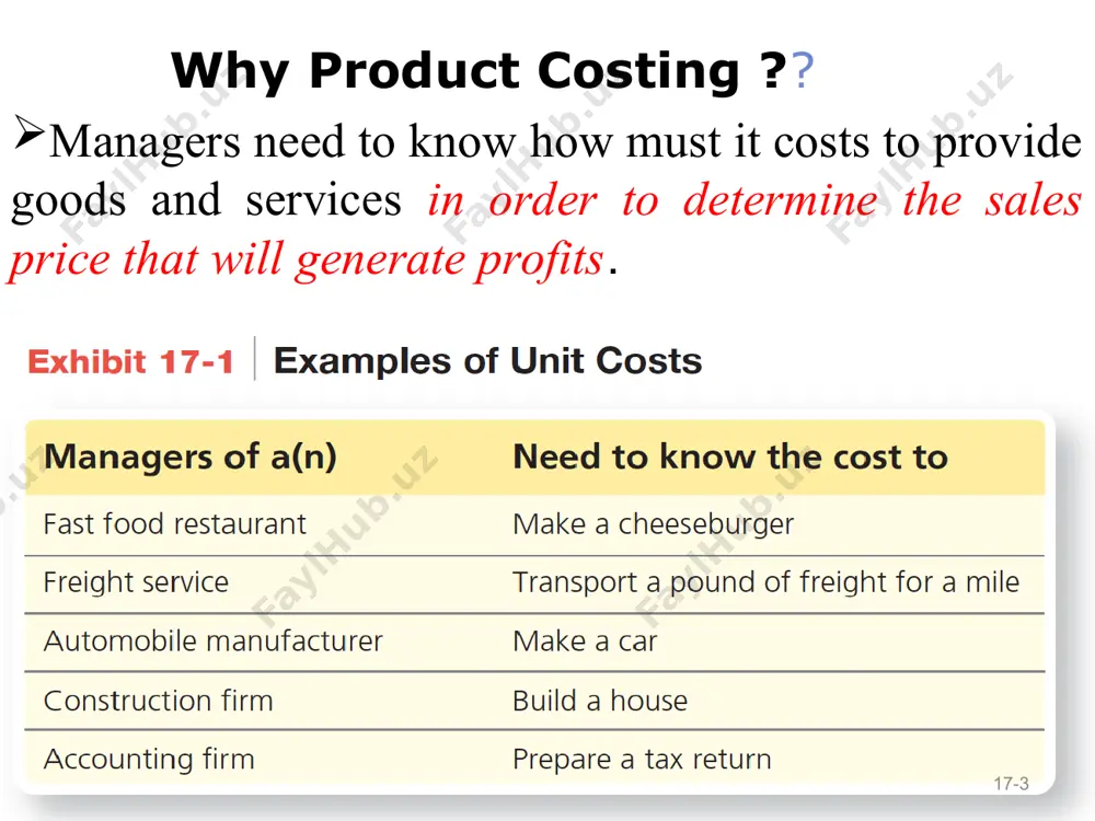 ing firms soft drink and alcohol factories cement factory soaps manufacturing firms steel manufacturing firms paper manufacturing firms pharmaceutical firms * accounting for job order costing in a job-order costing system, direct materials costs and direct labor costs are usually "traced" directly to jobs. overhead cost is applied/allocated to jobs using a predetermined rate. actual overhead costs are not "traced" to jobs rather accumulated until year end and compared against applied overhead cost. therefore, job costs consist of actual direct materials costs, actual direct labor costs, but applied/allocated overhead costs. . 17-* accounting for job order costing financial reporting of business occurs periodically but completion of jobs generally does not occur at the end of a reporting period, thus, job cost accounting must reflect the value of jobs at interim points before they are completed. therefore, there are two inventory accounts in which costs of jobs are accumulated. work-in process …