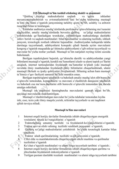 mustaqil ta’lim tashkil etishning shakli va mazmuni — DOCX
