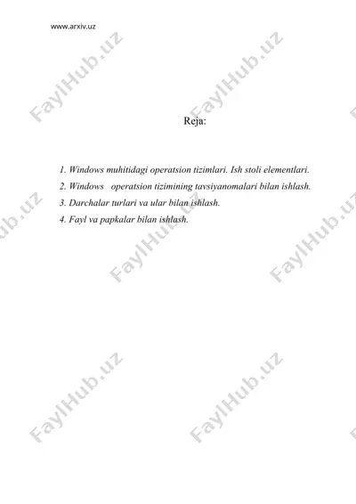 windows muhitidagi opеratsion tizimlari. ish stoli elеmеntlari — DOC