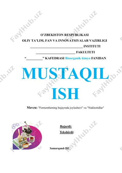 krossvord "fermentlarning hujayrada joylashuvi" va "nukleotidlar" — DOC