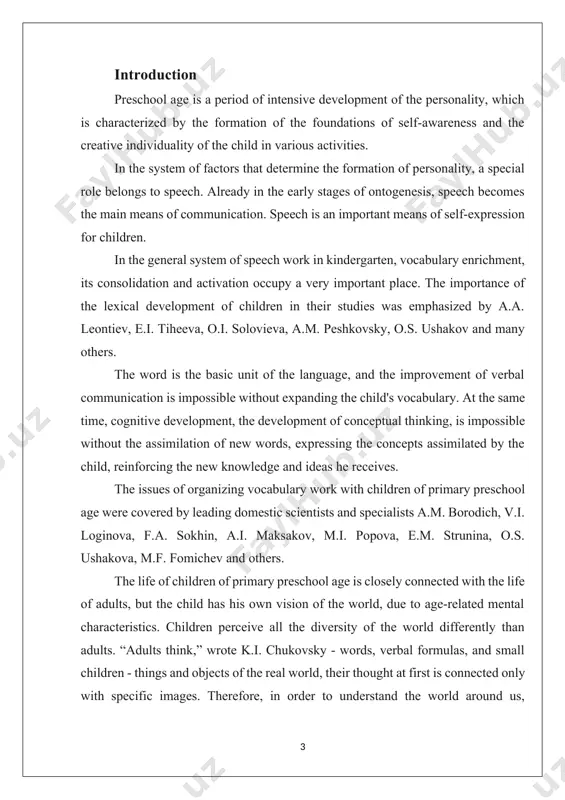 agogy and psychology as one of the leading means of development of preschool children. the possibility of using didactic games and lexical exercises in the speech development of children of primary preschool age is highlighted in the studies of o.s. ushakova, s.m. strunina, v.v. heraldry and others. the problem of using didactic games and lexical exercises as a means of developing a dictionary is still relevant today. an analysis of the work practice of preschool educational institutions showed that didactic games and lexical exercises in the development of children are used sporadically, there is no systematic and systematic work with children of primary preschool age. this circumstance actualizes the problem of finding effective ways to use didactic games and lexical exercises in the development of younger preschoolers. based on the foregoing , the object of our study is the process of developing the vocabulary of children of primary preschool age. …