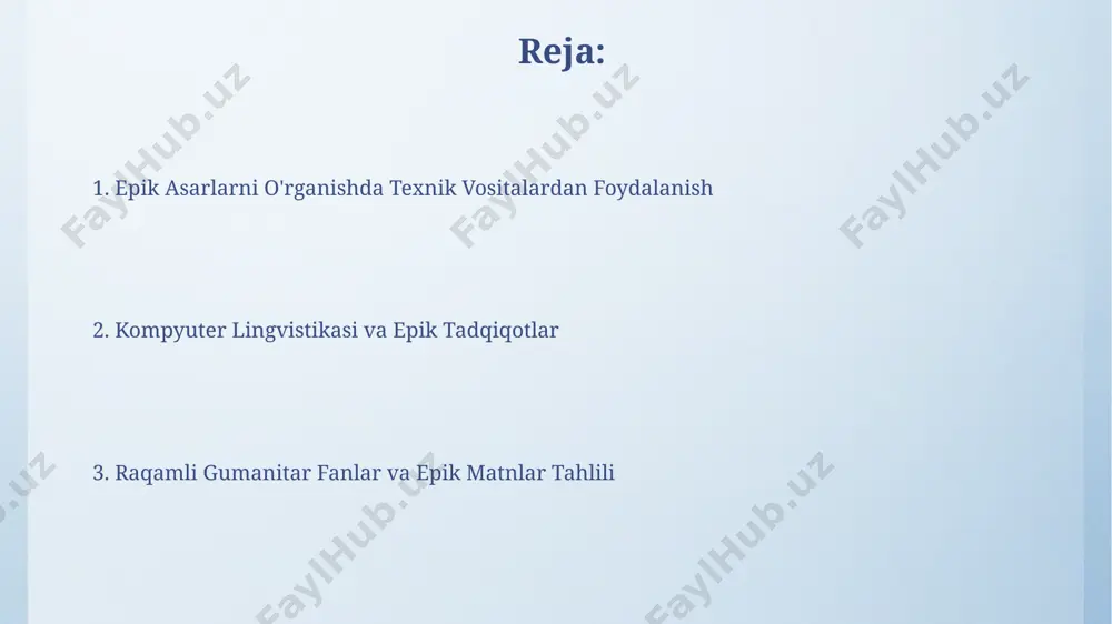 vchi interaktiv xarita yordamida kuzatish, uning sayohatining murakkabligini va geografik doirasiga aniqlik kiritadi. interaktiv xaritalar yordamida "shohnoma"dagi 30 dan ortiq geografik joylashuvni aniqlash va ular orasidagi masofalarni hisoblash mumkin, bu epik hikoyaning keng ko'lamli geografik chegaralarini ko'rsatadi. kompyuter yordamida tarjima qilish kompyuter yordamida tarjima qilishda, mashina tarjimasi dasturlari 90% ga yaqin aniqlik bilan 1000 ga yaqin so'zdan iborat matnlarni tarjima qilishi mumkin. kompyuter asosidagi leksikografik ma'lumotlar bazalari, masalan, 20,000 dan ortiq so'z va iboralarni o'z ichiga olgan lug'atlar, tarjimonlarga semantik tahlilni osonlashtiradi. rasmlarni tahlil qilish va epik ikonografiya эпик иконографиядаги марказий фигураларнинг ранг гаммасини ўрганиш орқали, 10 тадан ортиқ асардаги муайян персонажларнинг руҳий ҳолати ва ролини таҳлил қилиш мумкин. расмларни рақамли таҳлил қилиш дастурлари, масалан, photoshop ёки gimp, эпик асарлардаги 300 дан ортиқ символларни аниқлаш ва уларнинг такрорланишини санаш имконини беради. virtual haqiqat va epik dunyo kompyuter lingvistikasi yordamida "alpomish"dagi she'riy matnlarni tahlil qilib, 500 ga yaqin kalit so'z va …