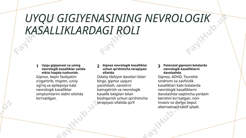 igan faktorlar faktlar, masalan, yosh, muhit va xulqning nevroplastiklikka ta'siri bo'lishi mumkin, tajribalar va o'rganish, boshning tuzilish va vazifasini shakllantiradi. o'rtacha nerv faoliyatining bolalarda ahamiyati bolalarda nerv faoliyati, ularning kognitiv rivojlanishlari uchun zarurdir, shu jumladan til, harakat qobiliyatlari va hissiyotlarni tartibga solish. nevroplastikaning uyqu va gipnozda o'zgaruvchanligining roli nevroplastika uyqu va gipnozda o'z vazifasini bajaradi, chunki bu holatlar boshning tarmoqlarini moslash va qayta tashkil etish qobiliyatini ta'sir qila olishadi. kognitiv-behavioristik terapiya nevroz kasalliklari uchun nevroz kasalliklarini tushunish nevroz kasalliklari, masalan, xavf va majburiy-tinchlik kasalligi, kundalik faoliyatni ta'sir qiladigan, ko'p xavotir va mantiqdan ozgina qo'rqular bilan belgilangan. asosiy kognitiv-behavioristik terapiya printsiplari kognitiv-behavioristik terapiya (kbt) manfiy o'ylamalar va harakatlarni aniqlash va muammo yechish strategiyalarini va muammolarni hal qilish ko'nikmalarini rivojlantirishga e'tibor qaratadi. cbt-da nevroz kasalliklari uchun qo'llaniladigan texnikalar nevroz kasalliklari uchun kbt texnikalari, koʻrish terapiyasi, kognitiv qurilish va xavfsizlik texnikalari, xavfni boshqarish va majburiy harakatlarni kamaytirish uchun ishlatil uzoq muddatli davolashning nevroz …
