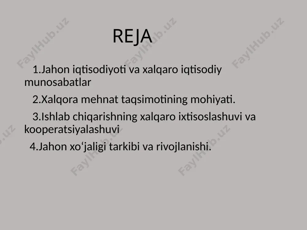 yoti rivojining mahsuli sifatida 19-asrning oxiri — 20-asr boshlarida shakllandi. xalqaro mehnat taqsimoti turli mamlakatlar milliy xujaliklarini ixtisoslashishiga olib keladi, yaʼni muayyan mamlakatda u yoki bu soha ustuvor rivojlanadi. ixtisoslashuv mamlakatda kanday tabiiy resurslarning borligiga va shu yerdagi i. ch. tajribasiga bogʻliq. ixtisoslashuv harajatlarni kamaytirib, tovarlarni sifatlii. ch. imkonini berganidan xalqaro aloqalarni zaruratga aylantiradi. jahon xalq xo‘jaligidagi iqtisodiy aloqalar har bir mamlakat milliy iqtisodiyotining mustaqilligi; mamlakatlar iqtisodiy munosabatlarining bozor qoidalari asosida olib borilishi; iqtisodiy aloqalar uning ishtirokchilar uchun zaruriy manfaatli boʻlishi; milliy xoʻjaliklar manfaatlarining uygʻunligiga tayanib, ixtiyoriy ravishda va sharoit yetilganda oʻzaro integratsiyalashuvi tamoyillariga asoslanad xix asr o'rtalari - xx asrnin birinchi yarmi. jahon (xalqaro) iqtisodiyotining paydo bo'lishi. jahon mehnat taqsimoti tizimining va shu asosda jahon iqtisodiyotining shakllanishi (elektrotexnik inqilob, ichki yonuv dvigatellari, dunyoning iqtisodiy bo'linishi, monopol kapitalizmga o'tish). transkontinental temir yo'l tizimi va transokeanik paroxod transporti mavjud. kapitalning kontsentratsiyasi, birinchi navbatda, og'ir sanoatda mavjud. amerika kashf etilgandan so'ng yevropa …