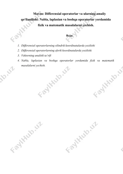 differensial operatorlar va ularning amaliy qo‘llanilishi — DOCX