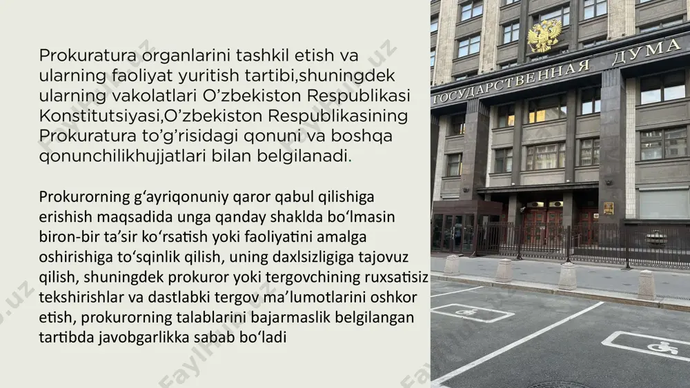 g mansabdor shaxslariga topshirish hamda ulardan tekshirishga taalluqli barcha materiallar bilan birga tekshirish natijalariga doir yozma axborot berishlarini talab etish huquqiga ega. fuqarolarning ariza va shikoyatlari hamda yuridik shaxslarning murojaatlarini ko‘rib chiqish natijalari bo‘yicha prokuror qaror qabul qiladi, bu qaror ustidan yuqori turuvchi prokurorga shikoyat qilinishi mumkin. o‘zbekiston respublikasi bosh prokurori tomonidan fuqaroning ariza va shikoyati yoki yuridik shaxsning murojaati yuzasidan qaror qabul qilinganidan keyin prokuratura organlarida ular bo‘yicha ish yuritish tugatiladi, yangi ochilgan holatlar bundan mustasnodir. . o‘zbekiston respublikasi bosh prokuraturasiga o‘zbekiston respublikasining bosh prokurori boshchilik qiladi. o‘zbekiston respublikasi prezidenti o‘zbekiston respublikasi bosh prokurorini o‘zbekiston respublikasi oliy majlisining senati ma’qullaganidan keyin lavozimga tayinlaydi hamda uni lavozimidan ozod etadi. ayni bir shaxs surunkasiga ikki muddatdan ortiq o‘zbekiston respublikasining bosh prokurori lavozimini egallashi mumkin emas. o‘zbekiston respublikasi bosh prokurori o‘zbekiston respublikasi prezidenti tomonidan lavozimga tayinlanadigan hamda lavozimidan ozod etiladigan birinchi o‘rinbosariga, o‘rinbosarlariga ega bo‘ladi. o‘zbekiston respublikasi bosh prokuraturasida bosh boshqarmalar, boshqarmalar …