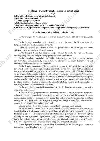 davlat byudjeti, soliqlar va davlat qarzi — DOC