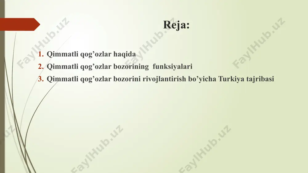 aydo bo'lsa, uni rivojlantirish uchun xorijiy investorlarning pullarini jalb qilishi mumkin, u esa yana o’zbekiston bozoridan foydalanadi. shunday qilib, bu nafaqat xorijiy kapitalni jalb qilgan kompaniya uchun, balki o’zbekiston aholisi uchun ham foydali bo'ladi, chunki yangi ish o`rinlari yaratiladi. bu esa kompaniya ishlayotgan mamlakat yoki mintaqaning byudjetiga foyda keltiradi, yangi sanoat tarmoqlari ham vujudga kelishi ham mumkin. tarixan, bank yoki bank bo'lmagan xususiyatiga qarab, qimmatli qog’ozlar bozorining uchta shartli modeli mavjud. bank bo’lmagan model (aqsh) qimmatli qog'ozlar bilan faoliyat ko’rsatuvchi kompaniyalar vositachi vazifasini bajaradilar. bank modeli (germaniya) banklar vositachilik vazifasini bajaradila. aralash model (yaponiya) vositachilar ham banklar, ham qimmatli qog'ozlar bilan faoliyat ko’rsatuvchi kompaniyalar vositachi vazifasini bajaradilar. qimmatli qog’ozlar bozorini rivojlantirish bo’yicha turkiya tajribasi o’rganildi istanbulda bo’lib o’tgan “roadshow” uchrashuvda mutasaddi tashkilot vakillari davlat qarzini samarali boshqarish, birlamchi dilerlik institutini joriy qilish, valyuta va foiz xatarlarini boshqarish va boshqa bir qator masalalar bo’yicha fikr almashdilar. joriy yilning 23-may kuni o’zbekistan …