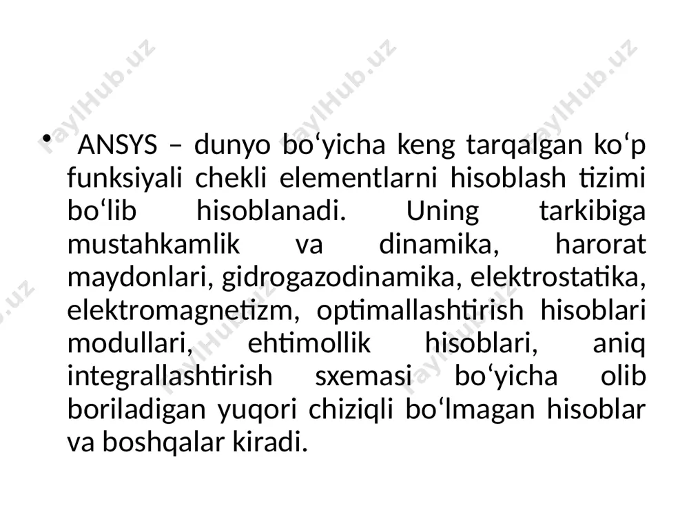 g grafik shakli yetakchi vazifani bajaradi (obyektning butunligicha yoki qisman tasvirlanishi, natijalarning deformatsiyalangan sxema ko‘rinishidagi tasviri, epyura, izoliniya (izo chiziqlar), dinamik jarayonlar animatsiyasi va h. k.). lir-vizor lira programma kompleksining asosiy sistemasi hisoblanadi va quyidagi asosiy funksiyalarni bajaradi: hisoblash sxemalarini sintezlash va tahlil qilishning hamma bosqichlarida ularni vizuallashtirishni amalga oshirish; xatoliklarni aniqlash imkoniyatini yaratish; aniq ko‘rsatmalar berishni ta’minlash; matn bilan bog‘langan ma’lumotlarning mavjudligini ta’minlash; ko‘p sonli va variantli matematik modellar yaratish usullarining mavjudligi; natijalarni tahlil qilishda ko‘p sonli usullar bilan ta’minlash (kuchlanishlar, ko‘chish izomaydoni, izochiziqlarini qurish, kuch epyuralari, tebranishlar animatsiyalari, deformatsiyalangan sxemalarni qurish va tasvirlash, tasvirlar masshtabining boshqariluvi); masalaning protsessorda o‘tish idikatsiyasi tasvirini ekranda tasvirlash; hujjatlashtirishning kengaytirilgan sistemasining mavjudligi. lir-vizor interfeysi sozlanuvchan interfeys hisoblanadi, chunki unda bir qator sozlash-o‘zgartirishlarning ko‘rsatkichlari mavjud bo‘lib asosiylari quyidagilardan iborat: uskunalar paneli; rangli sxemalar (ishchi oyna foni rangi, tarkibiy elementlar va hisoblash sxemasi obyektlari rangi, natijalar izomaydoni palitralari). shriftlarning turi va o‘lchamlari; boshlang‘ich ma’lumotlar va …
