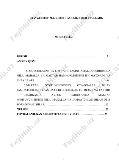 sinf majlisini tashkil etish usullari — DOCX